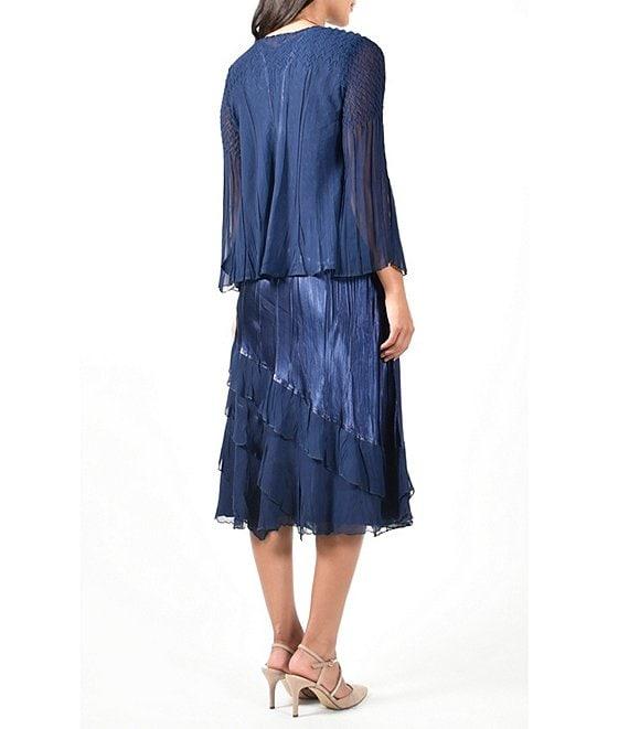 Komarov Tiered Ruffle Hem 2-Piece Jacket Dress Product Image