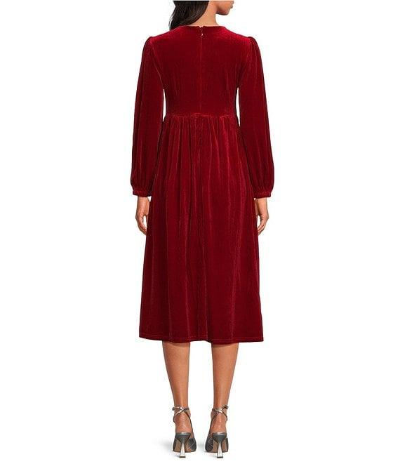 Sugarlips Jena Glow Velvet Crew Neck Long Sleeve Rhinestone Bow Midi Dress Product Image