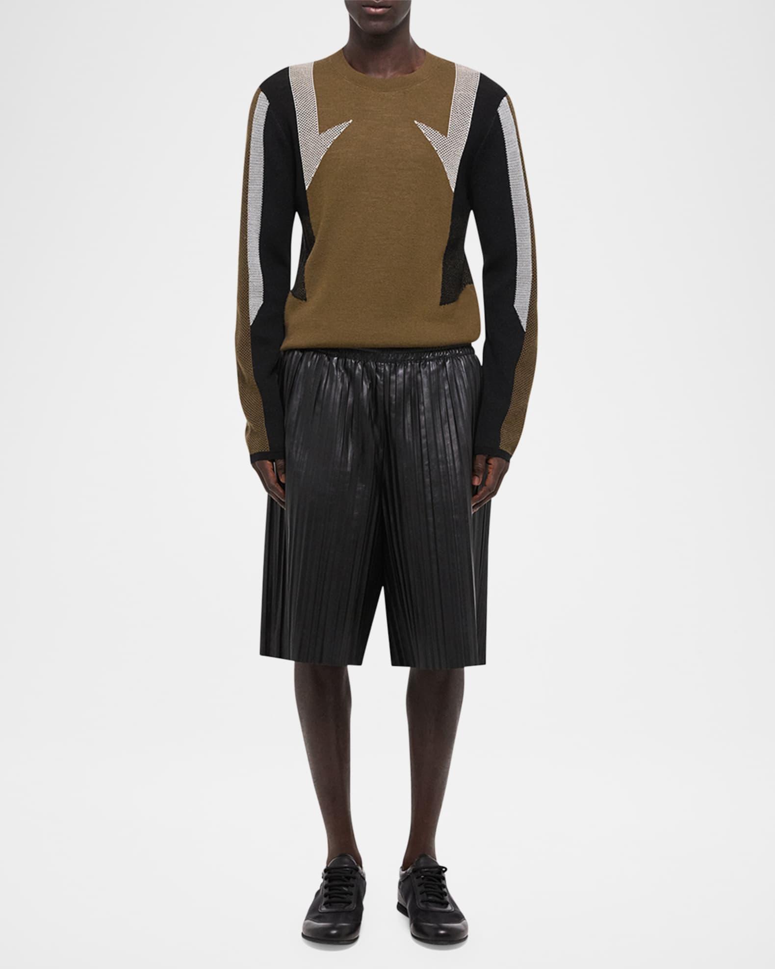 Men's Pleated Leather Pull-On Shorts Product Image