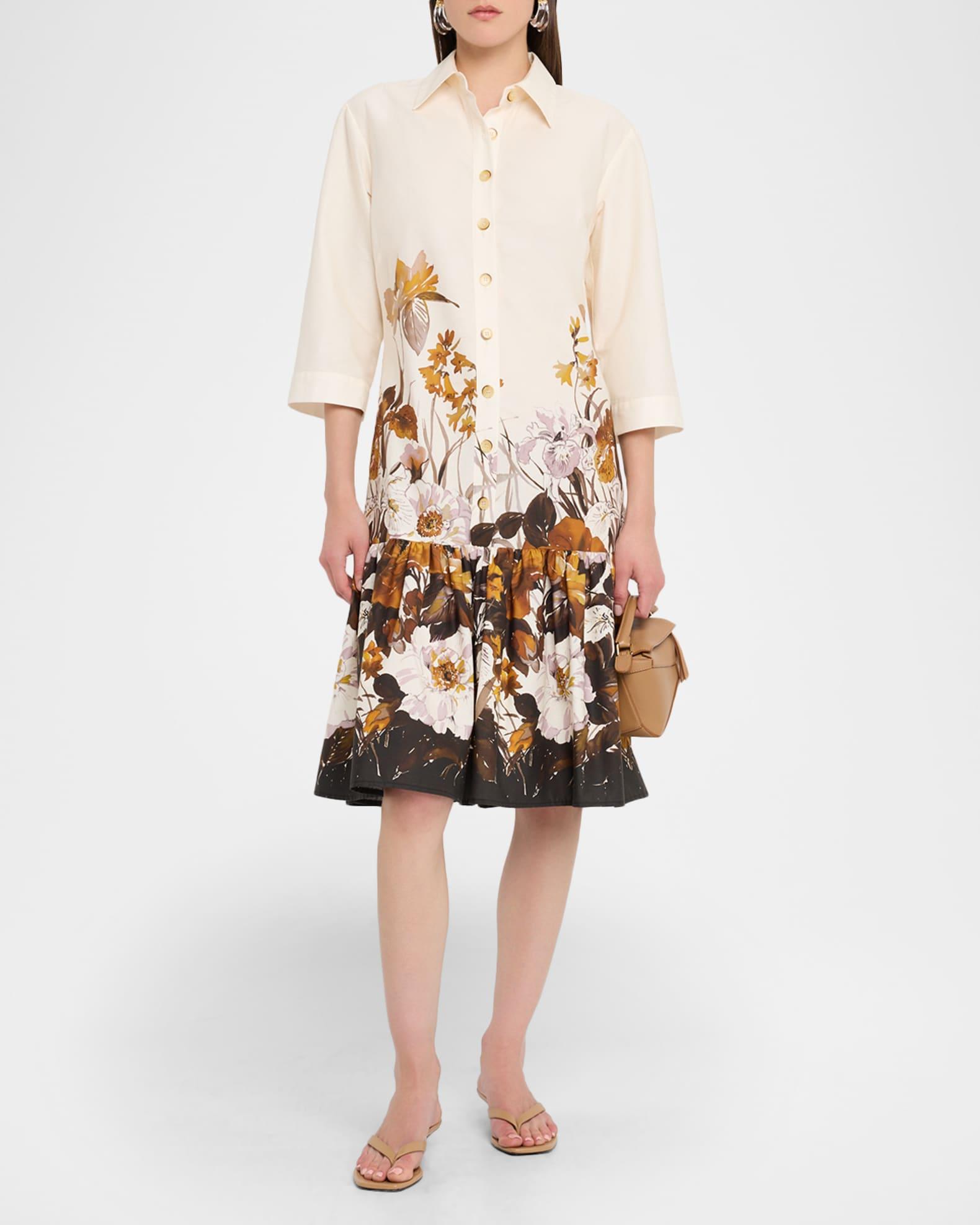 Floral-Print Cotton Flounce Shirtdress Product Image