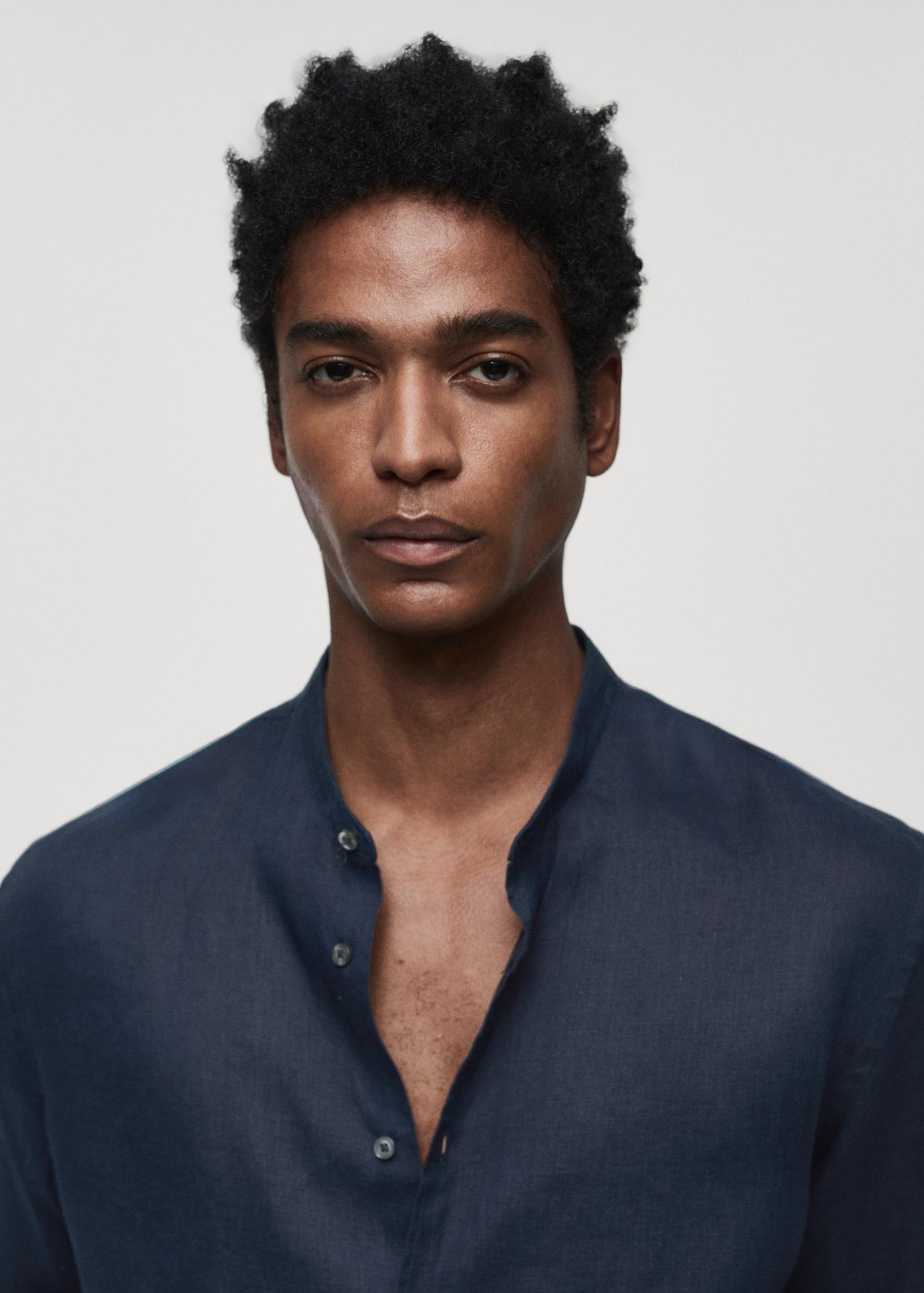 100% linen Mao collar shirt - Men | MANGO USA Product Image