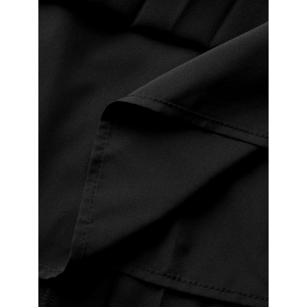 Plus Size Solid Pleated Elastic Waist Mesh Skirt Women Black Elegant Pleated No stretch Everyday Skirts BloomChic 22-24/3X Product Image