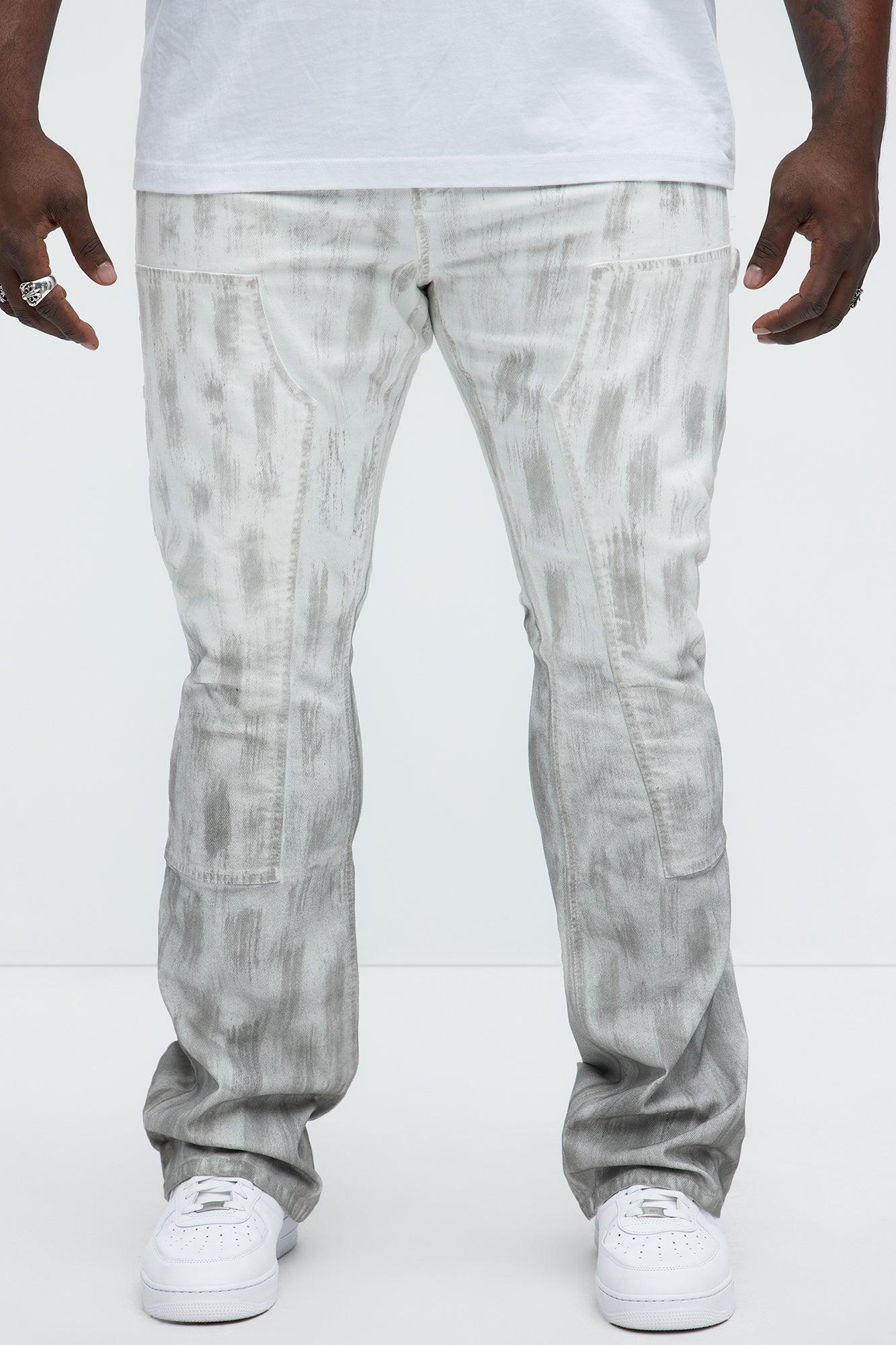 Brush Stained Stacked Skinny Flare Jeans - Grey/combo Product Image