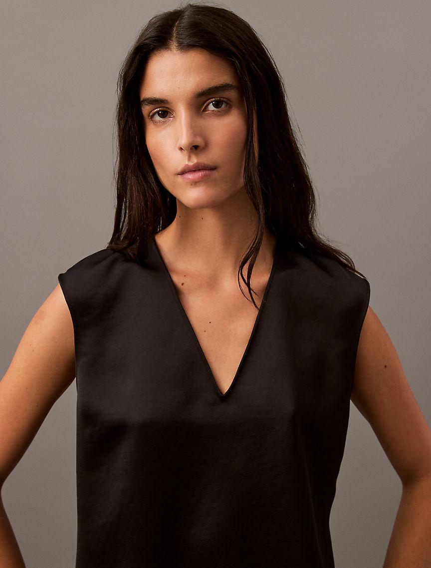Satin Sleeveless V Neck Blouse Product Image