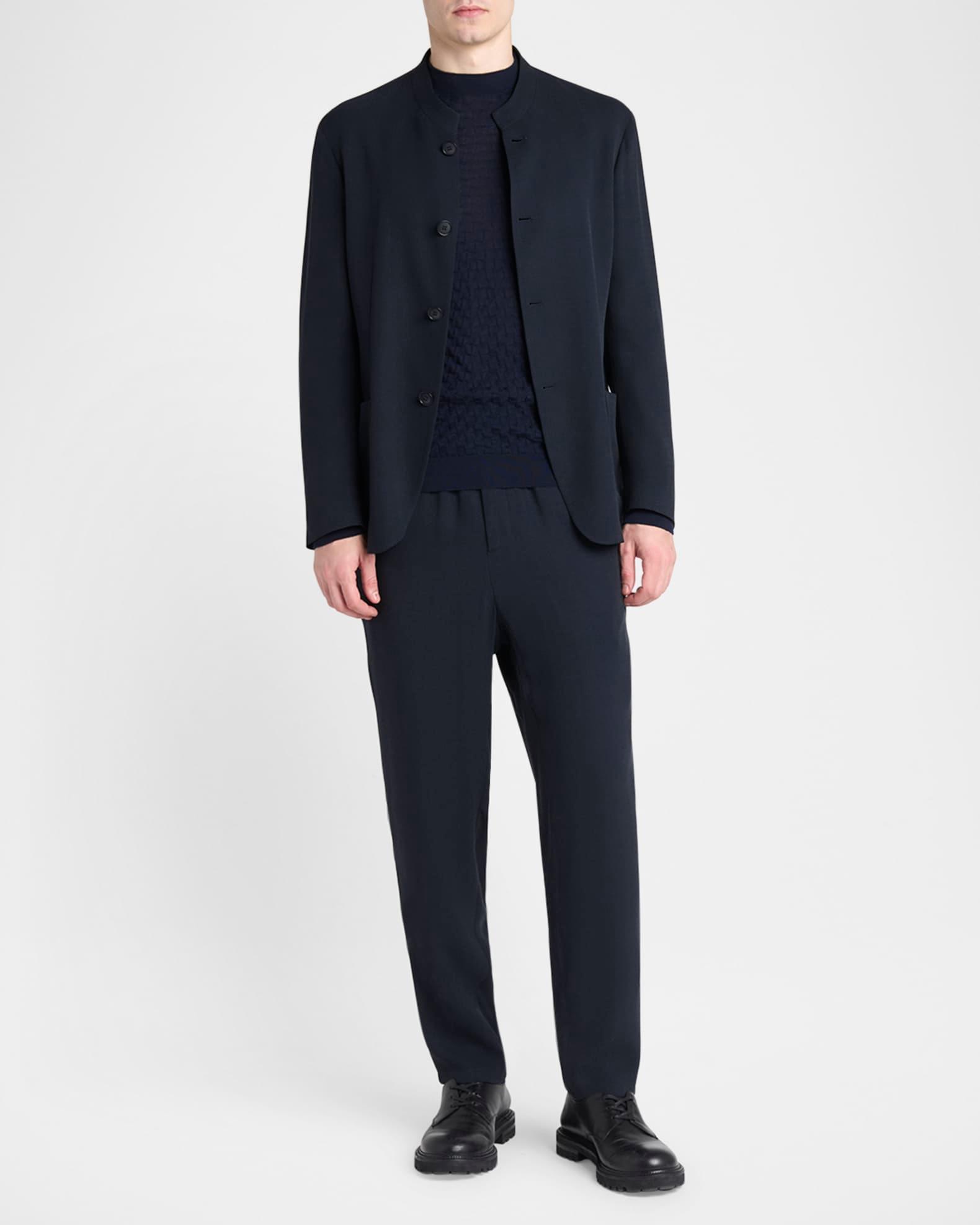 Men's Micro-Chevron Cupro and Viscose Collarless Sport Coat Product Image