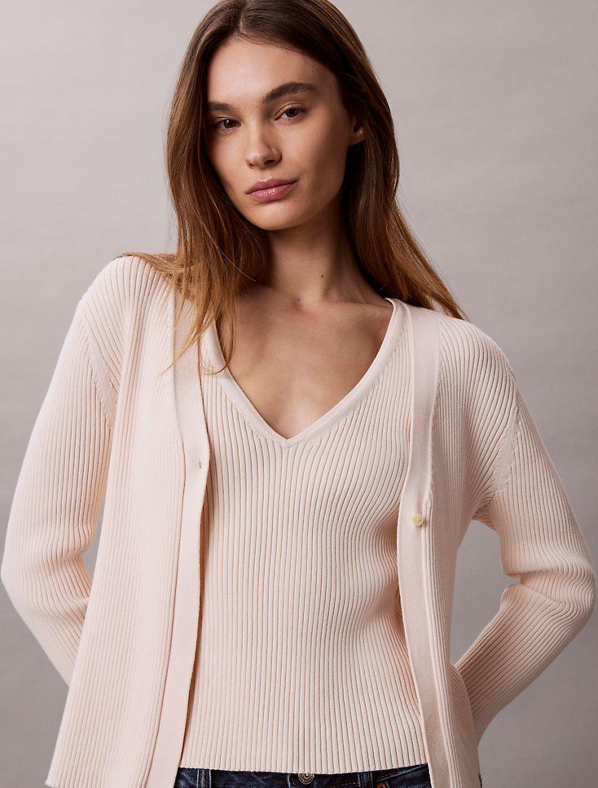 Cotton Rib Cardigan and Tank Set Product Image