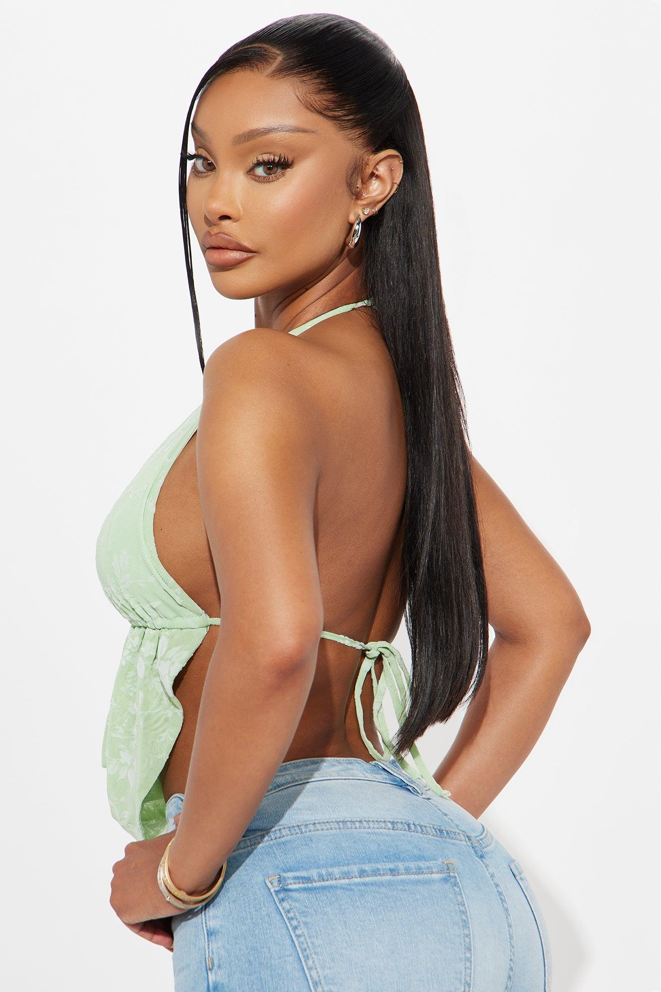 Vita Flocked Halter Top - Sage Female Product Image