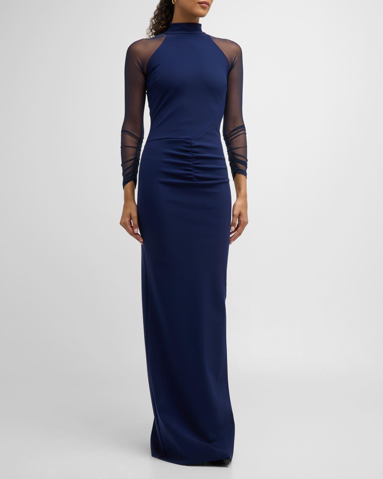 Ruched Illusion-Sleeve Column Gown Product Image