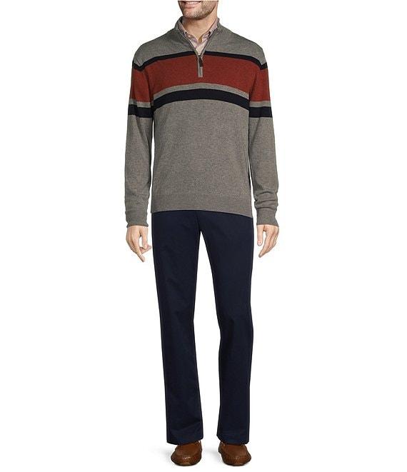 Roundtree & Yorke Long Sleeve Chest Stripe Quarter Zip Sweater Pullover Product Image