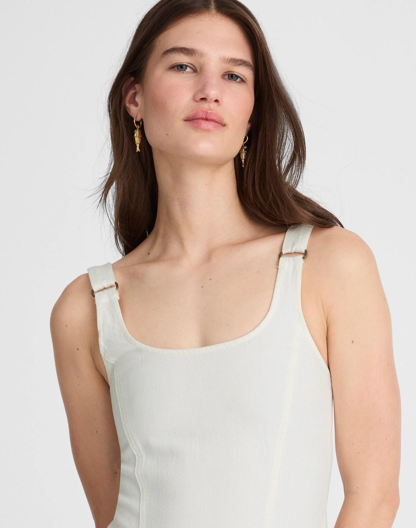 Denim Scoopneck Midi Dress in Pure White Wash Product Image