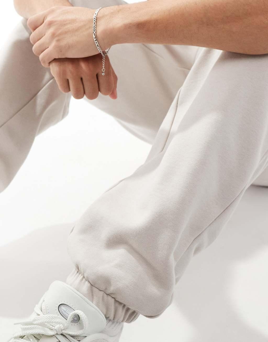 ASOS DESIGN premium heavyweight oversized sweatpants in light beige Product Image