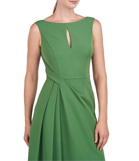 Kay Unger Prewitt Stretch Crepe Boat Neck Sleeveless Pleated Side Tea Dress Product Image