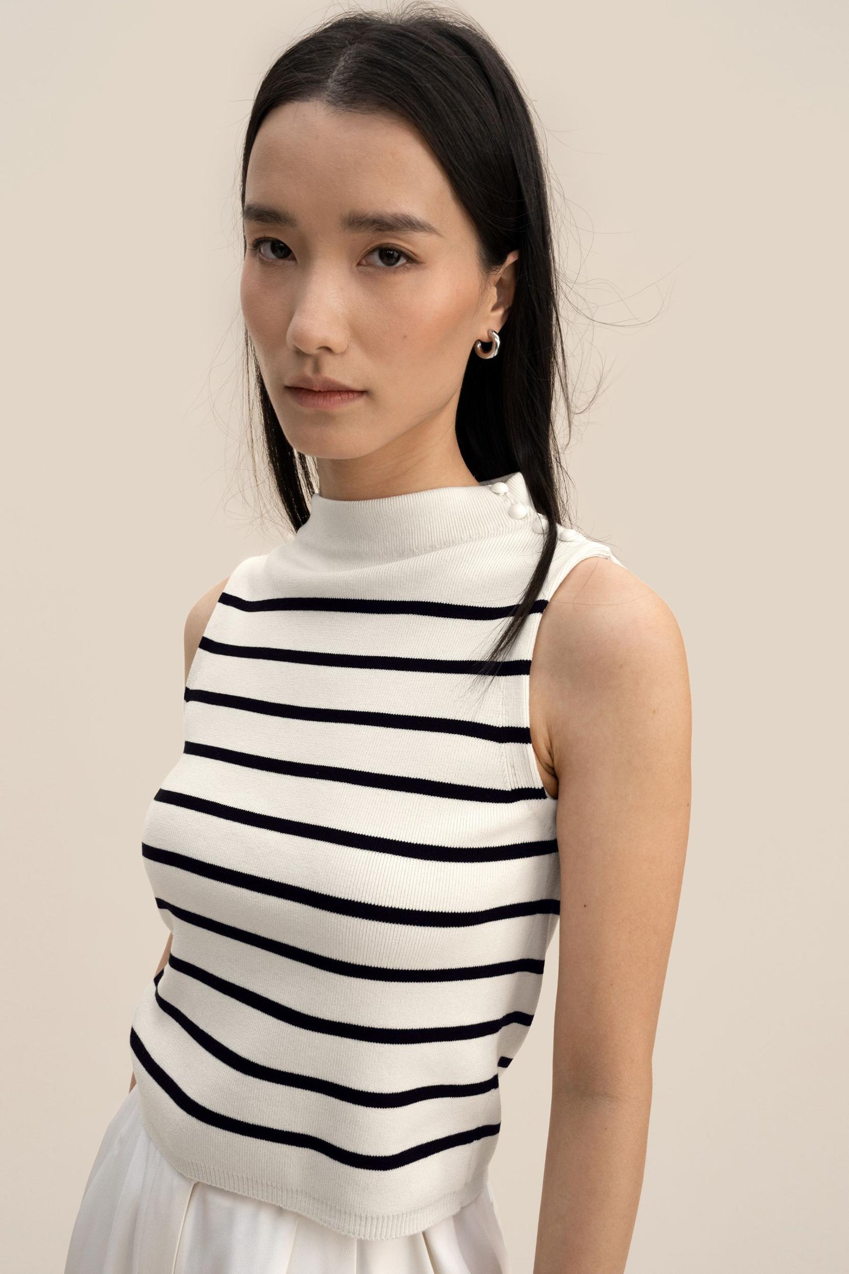 Cropped Spun Silk Strip Sweater Product Image