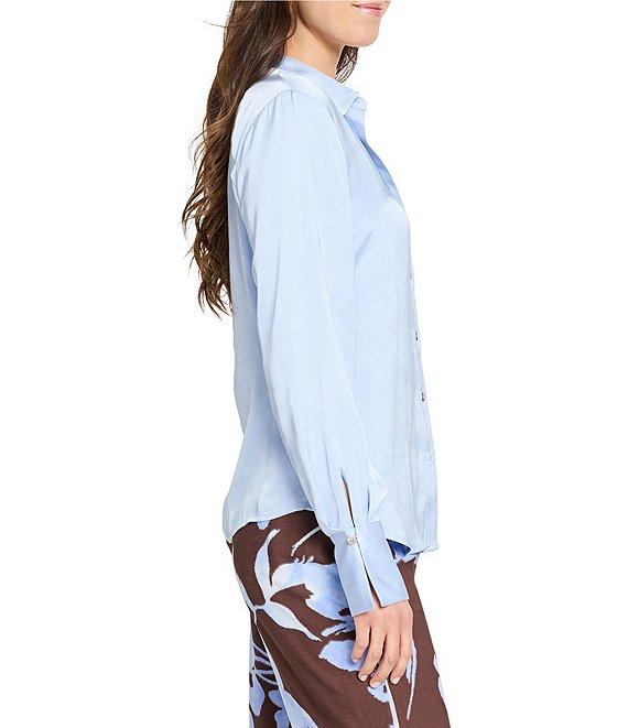 NIC + ZOE Glossy Crinkle Collar Neck Long Sleeve Button Front Shirt Product Image