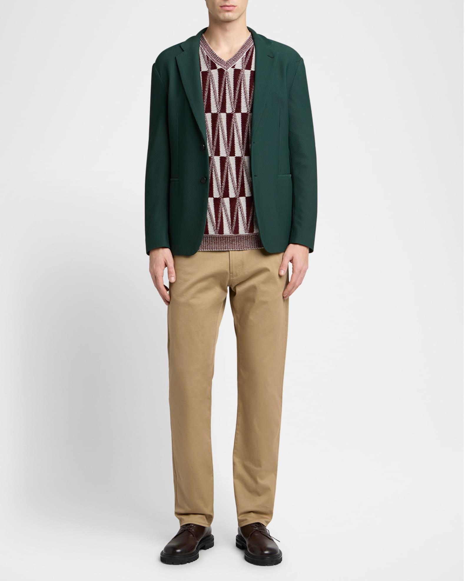 Men's Jacquard Stitch Cashmere Blend V-Neck Sweater Product Image