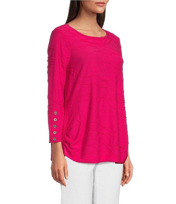 Ali Miles Knit Textured 3/4 Sleeve Side CinchTie Tunic Product Image