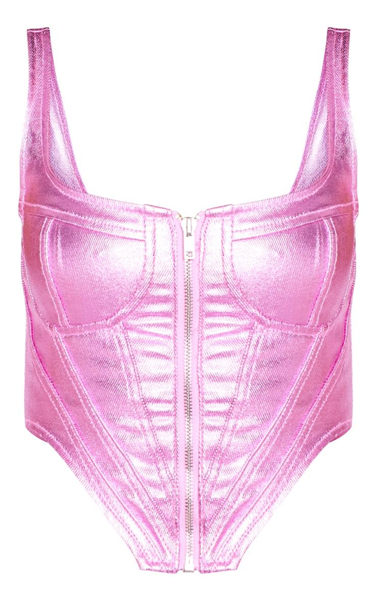 Pink Metallic Denim Stitch Detail Corset Product Image