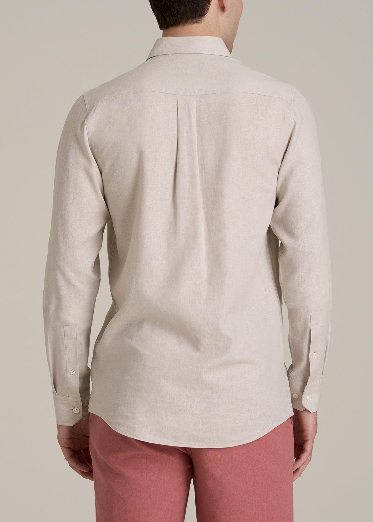 Linen Popover Shirt for Tall Men in Light Taupe Male Product Image