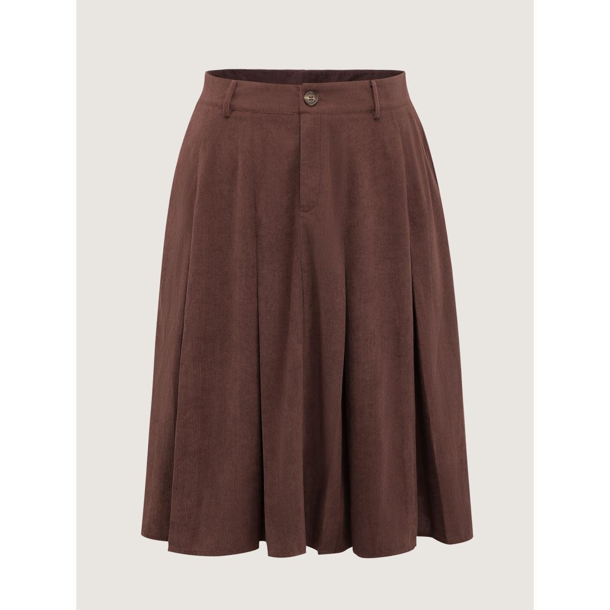Plus Size Pleated Waist-Defining Midi Skirt Women DarkBrown Retro Bodycon Low stretch Slanted pocket Elegant Skirts BloomChic 14-16/1X Product Image