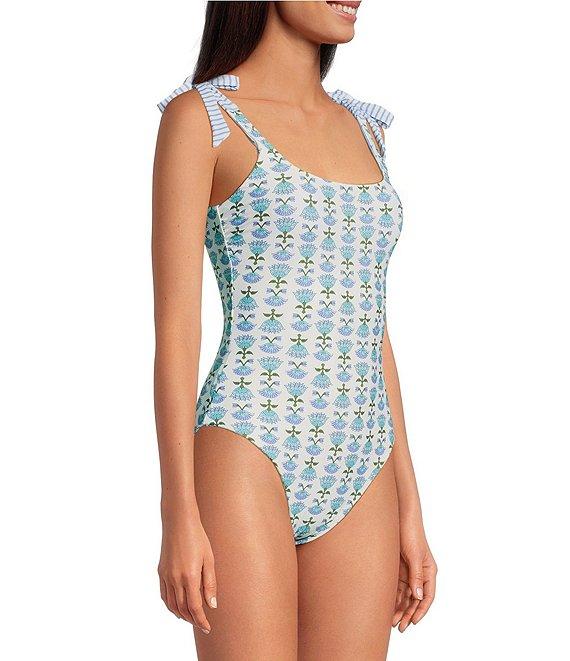 A Loves A Reversible Chevron Flower Bandeau Tie Shoulder One Piece Swimsuit Product Image