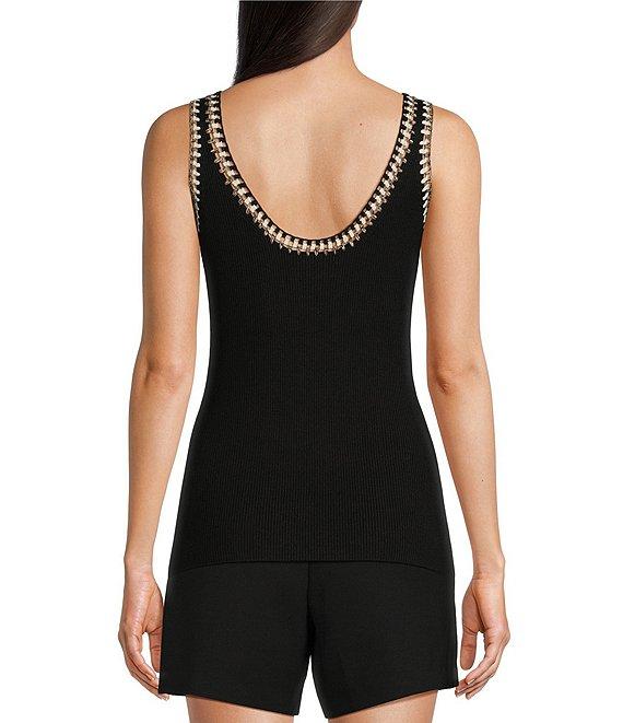 Gibson & Latimer Ribbed Knit Crochet V-Neck Sleeveless Tank Top Product Image