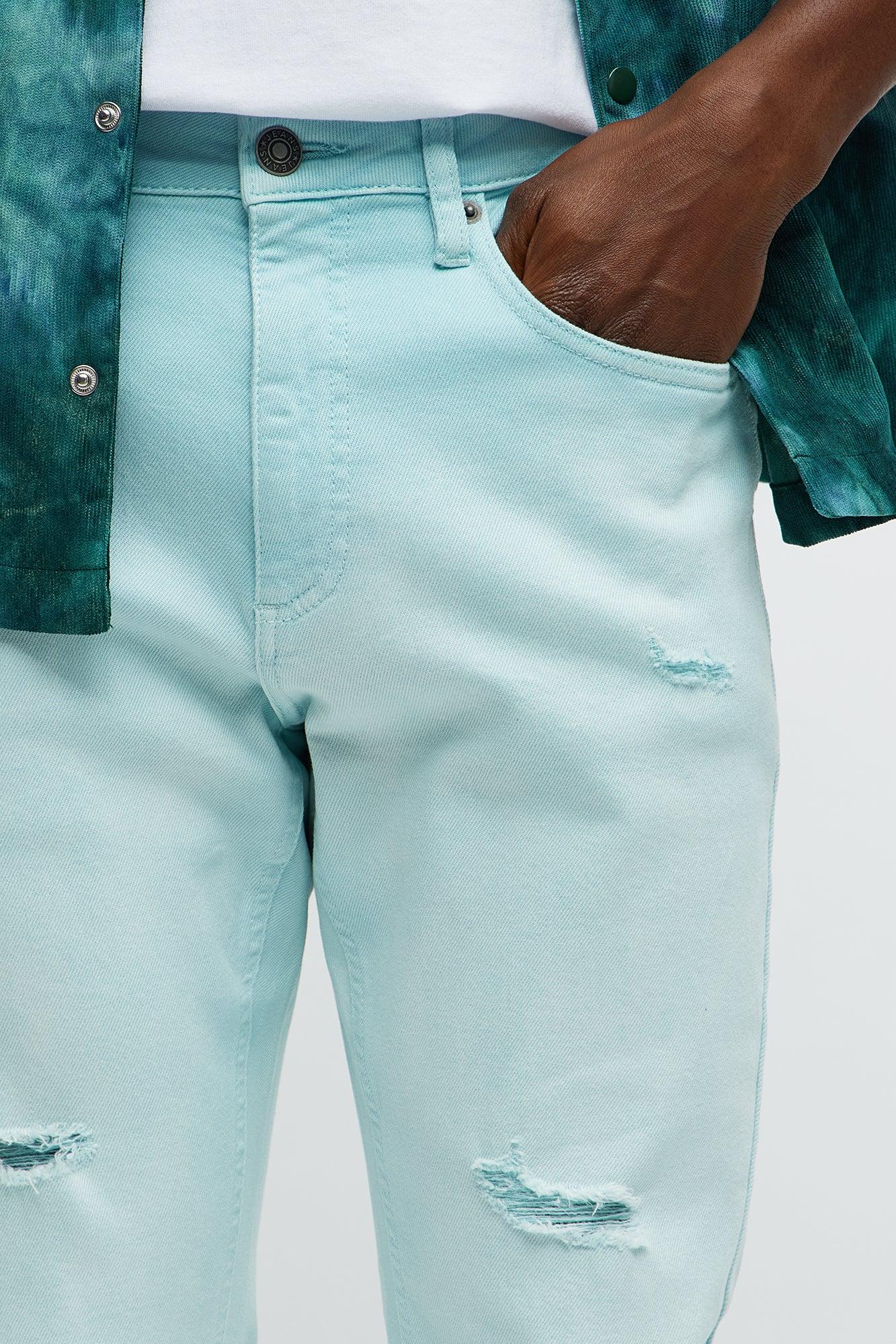 Stacked Skinny Flare Meet Me Halfway Ripped Jeans - Teal/combo Product Image