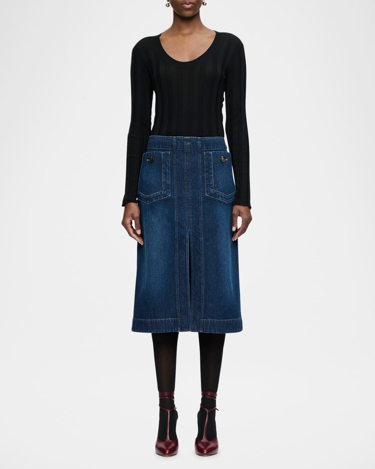 Fernanda A-Line Denim Midi Skirt Product Image