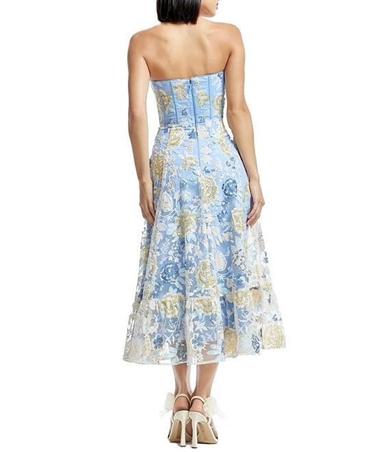 Dress the Population Sequin Floral Sweetheart Strapless Bustier Fit and Flare Midi Dress Product Image