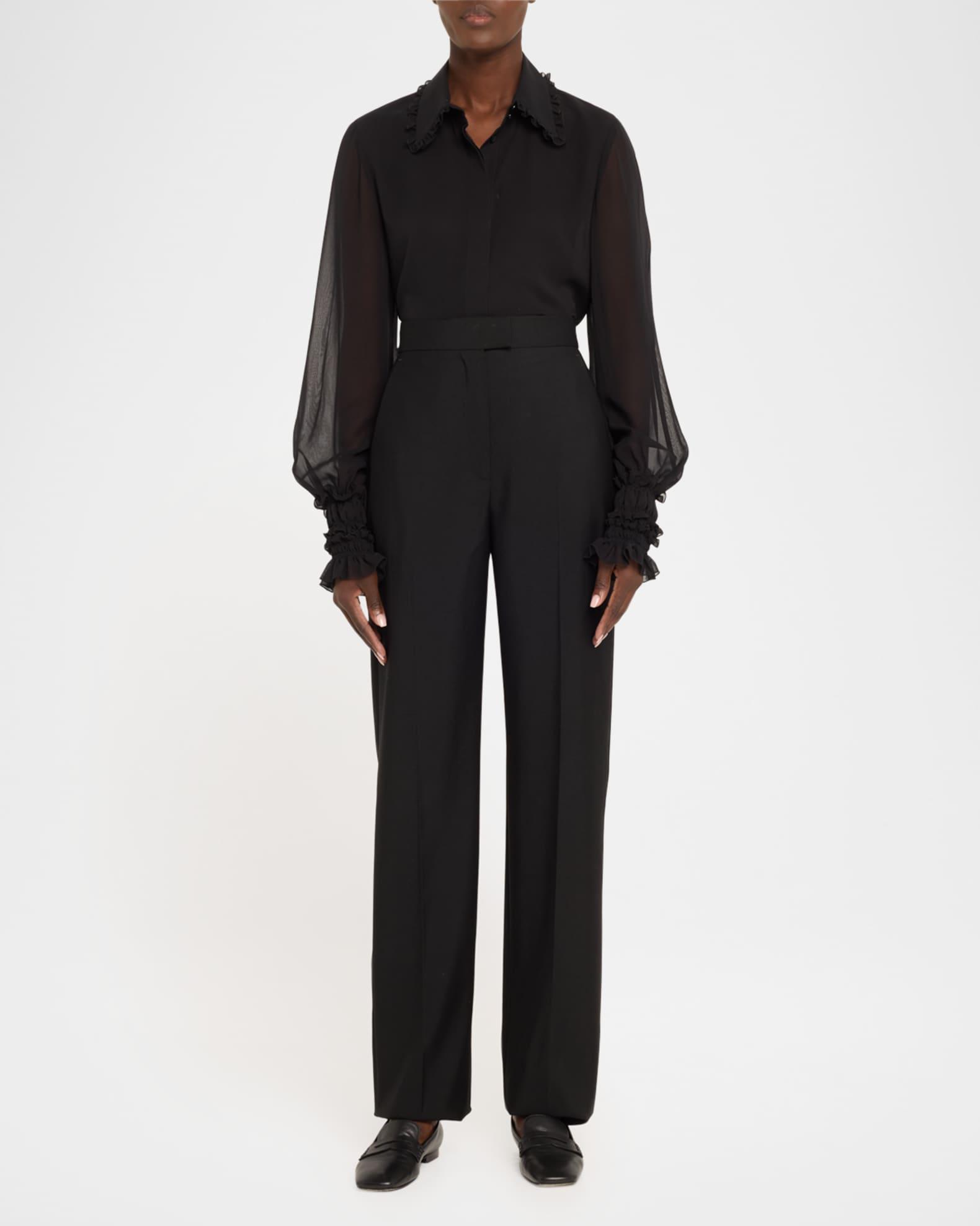 Ruffle-Trim Silk Blouse Product Image