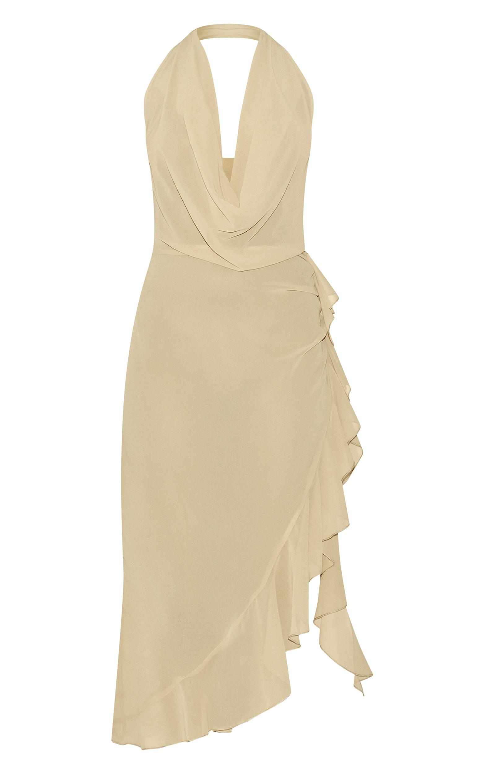 Mustard Cowl Ruffle Split Detail Midi Dress Product Image