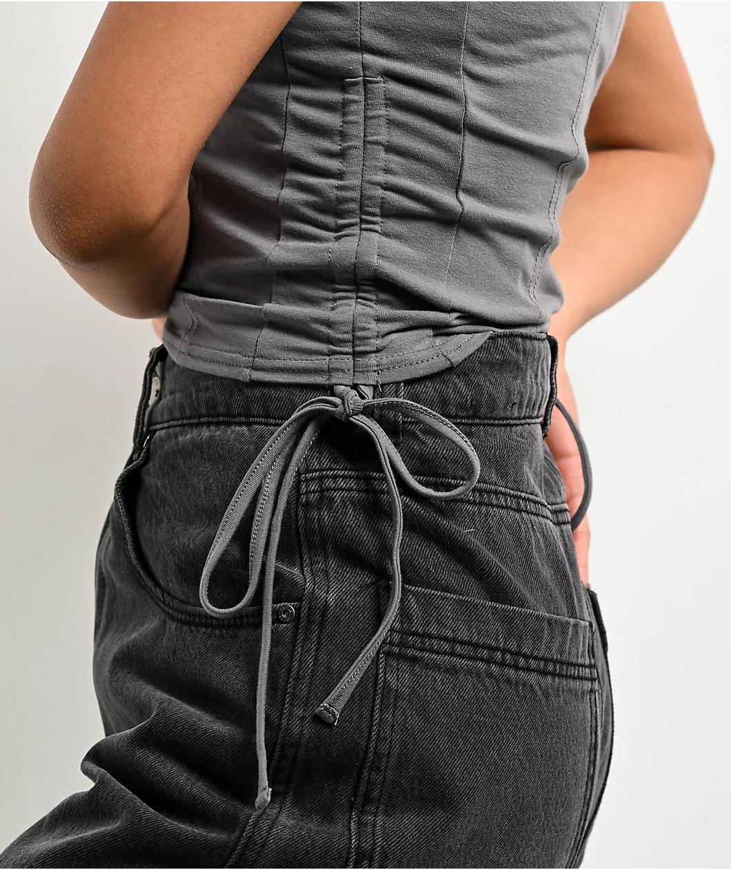 Lurking Class By Sketchy Tank Spider Webs Grey Cinch Crop Top Product Image