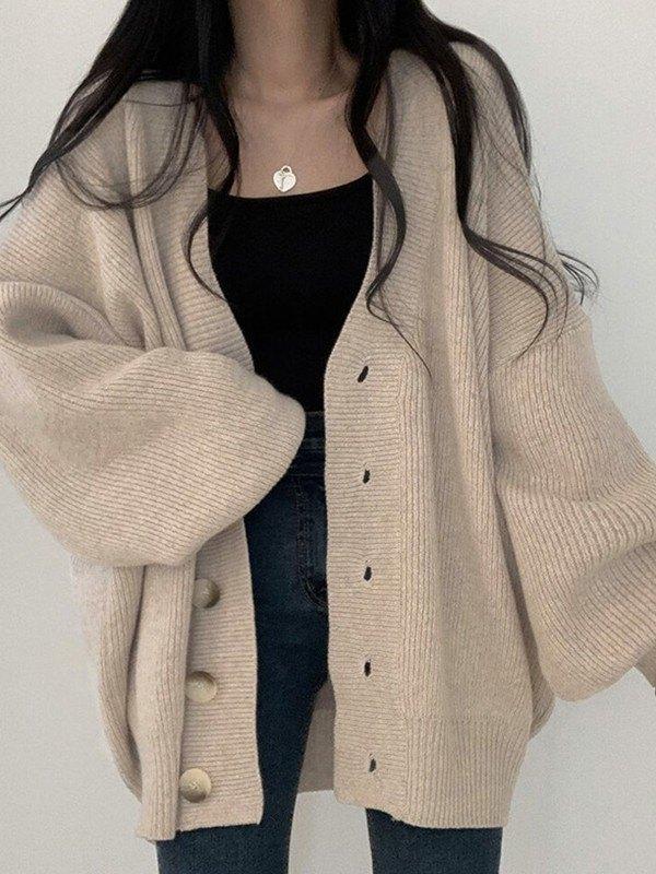 Knitted Button Down Long Cardigan Product Image