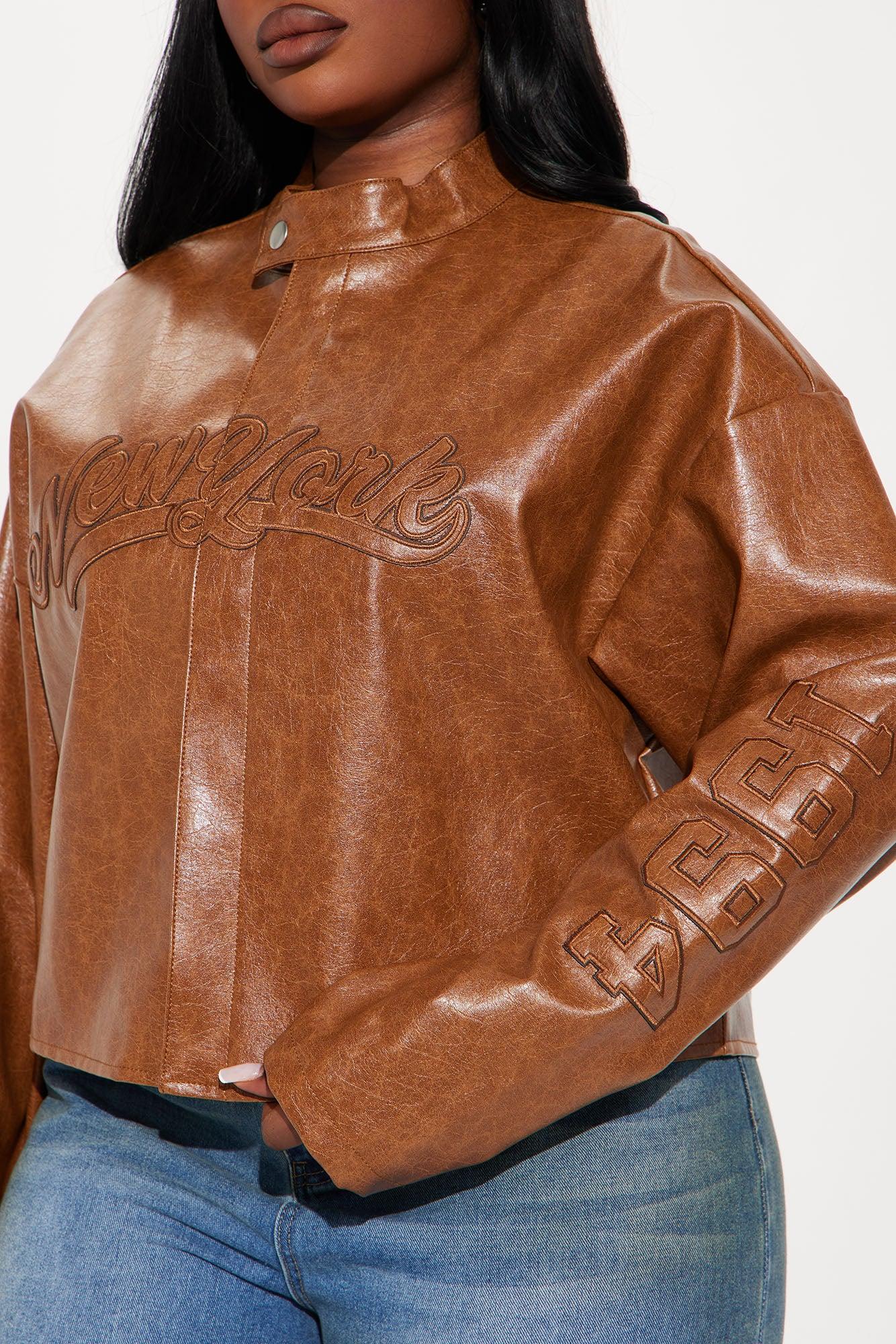 Around The City Faux Leather Jacket - Brown Female Product Image