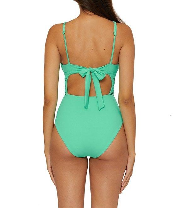Becca By Rebecca Virtue Modern Edge Toni Fine Ribbed Texture Plunge Neck One Piece Swimsuit Product Image
