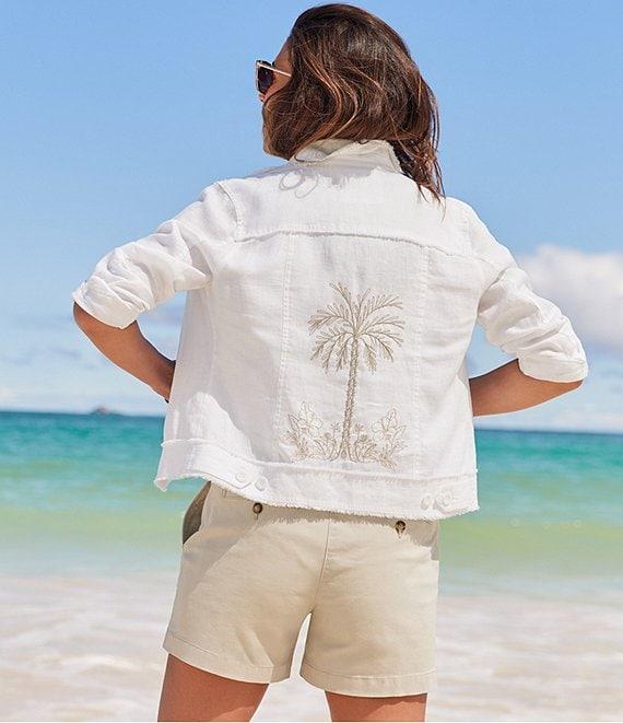 Tommy Bahama Breezy Palm Embroidered Linen Notch Collar Long Sleeve Jacket Product Image