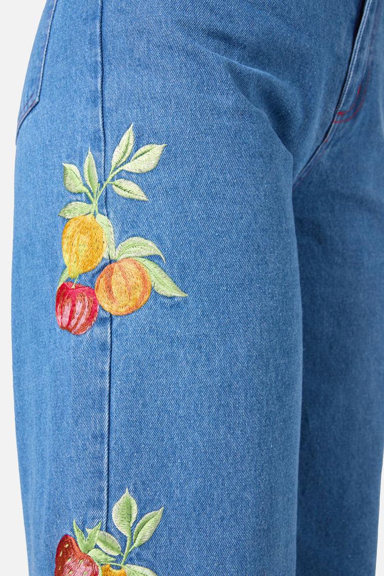 Fruit Embroidered Denim Jean Product Image