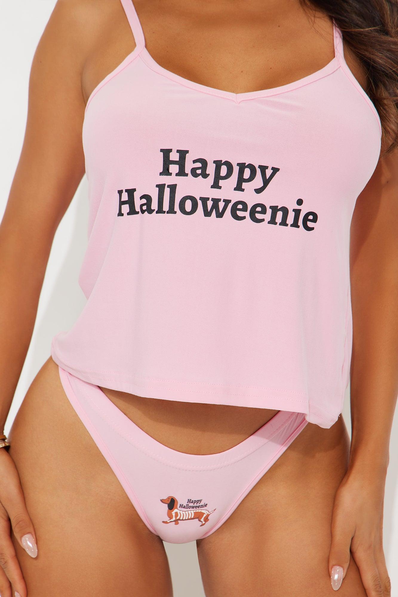 Halloweenie Time 2 Piece Cami And Thong Set - Pink Female Product Image