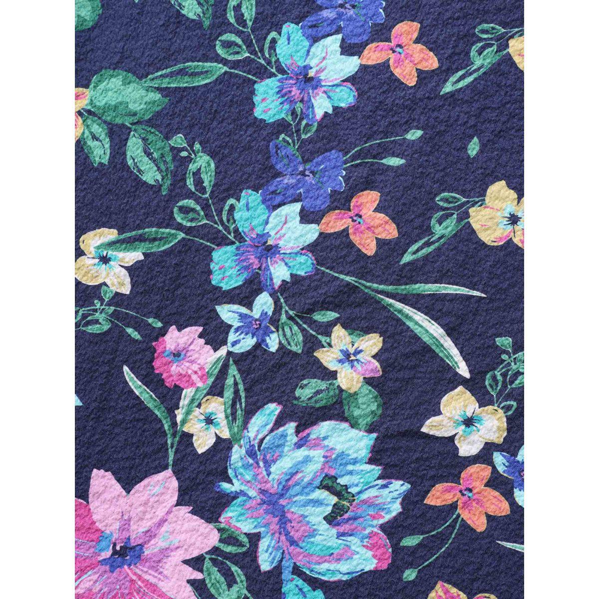 Plus Size Indigo Floral Affair Print Wrinkled Fabric Blouse Women Playful Short sleeve Round Neck Casual Blouses BloomChic 22-24/3X Product Image