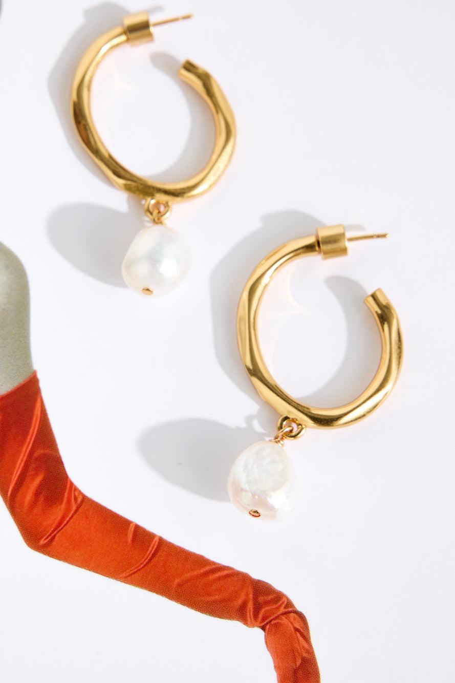 18k Gold Plated Pearl Escape Earrings Gold Product Image