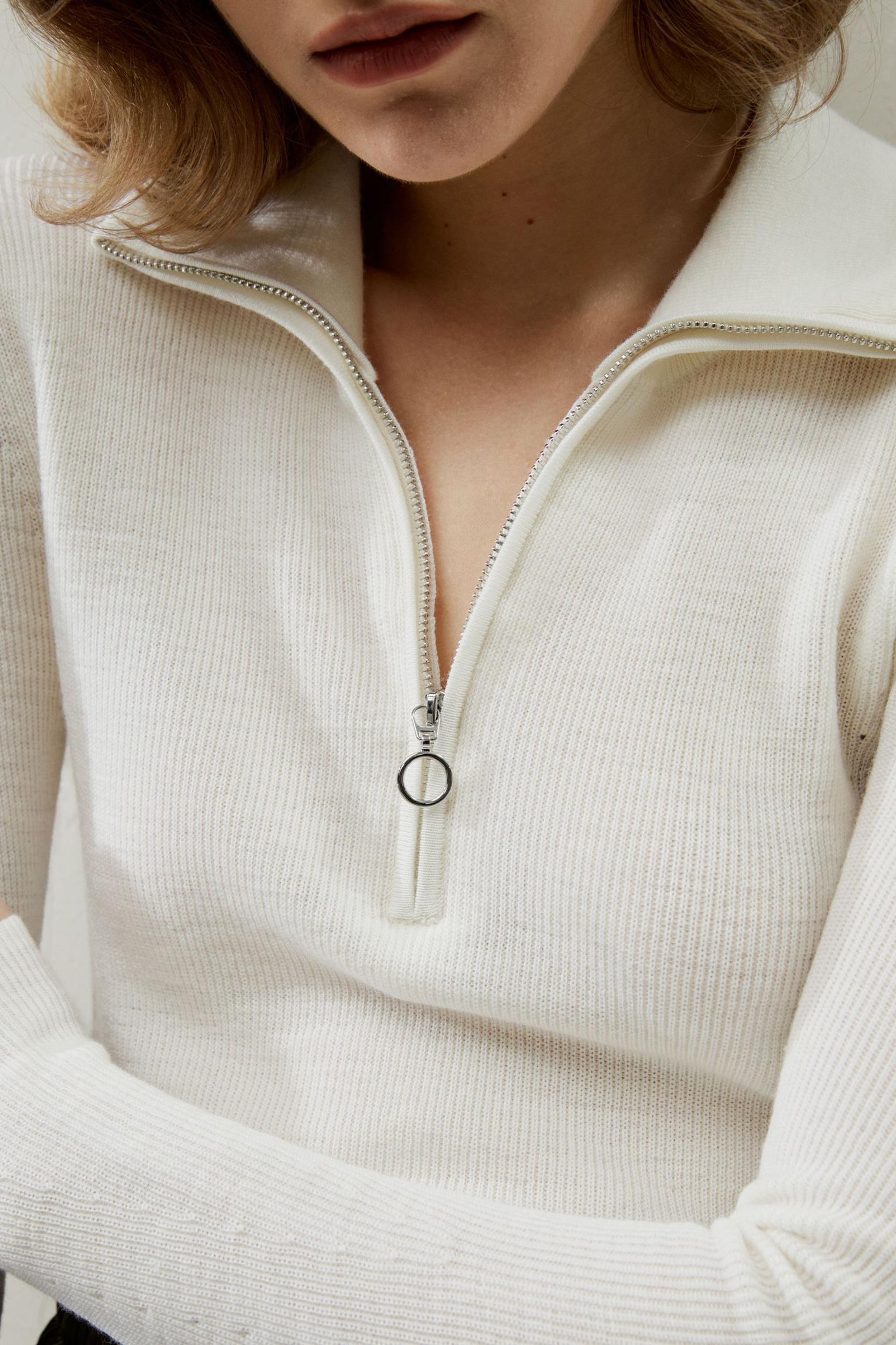 Gaia Ribbed Half Zip Ultra-fine Merino Wool Sweater Product Image