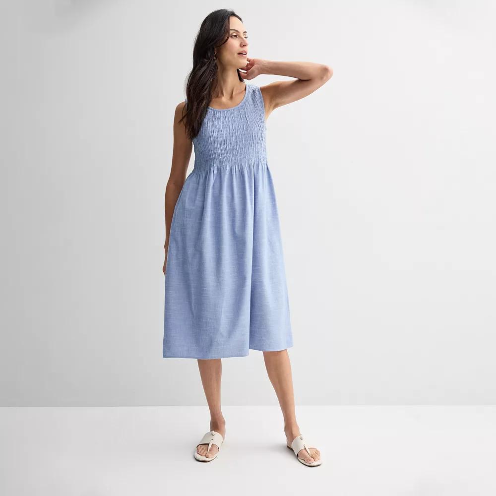 Women's Croft & Barrow® Smocked Midi Dress, Size: Medium, Frontier Blue Product Image