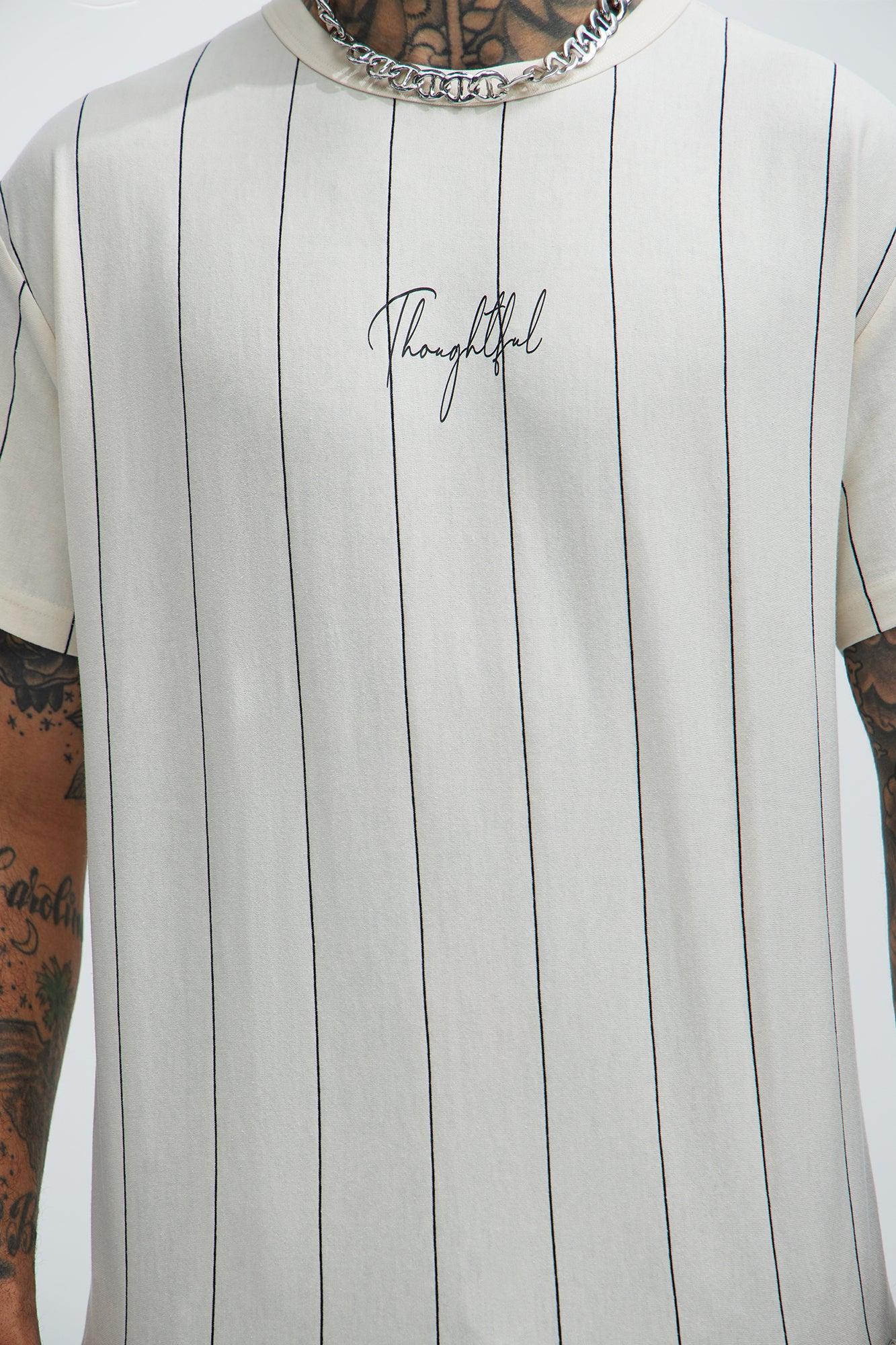 Vertical Striped Short Sleeve Tee - Off White Product Image
