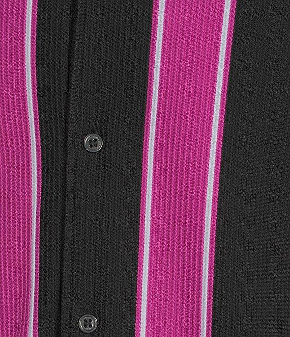Murano Interdimensional Collection Slim Fit Striped Rib Camp Collar Knit Shirt Product Image