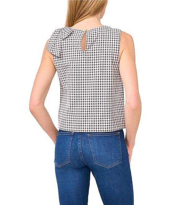 CeCe Gingham Print Crew Neck Sleeveless Bow Top Product Image