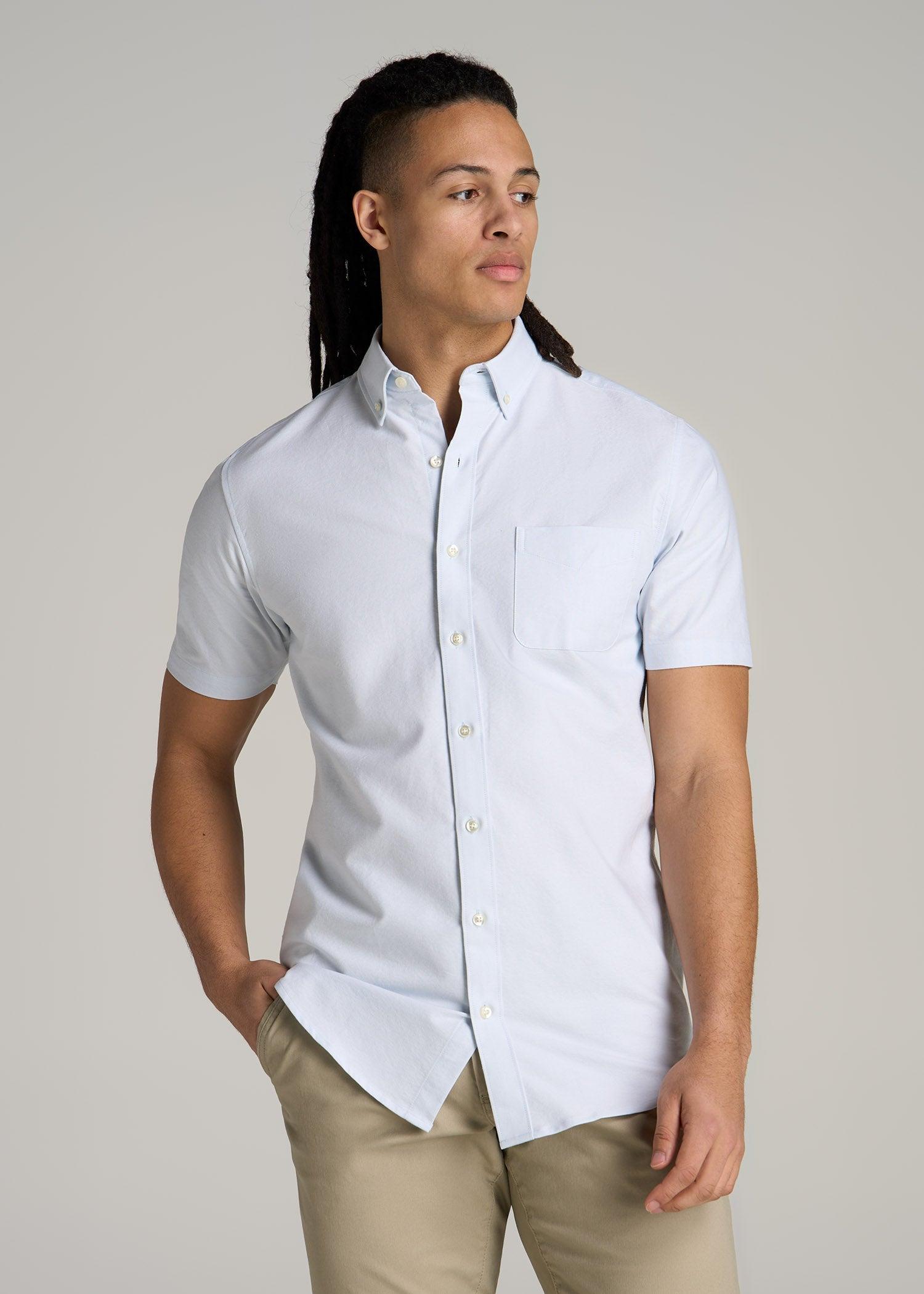 Short Sleeve Oxford Button Shirt For Tall Men in Light Blue Male Product Image