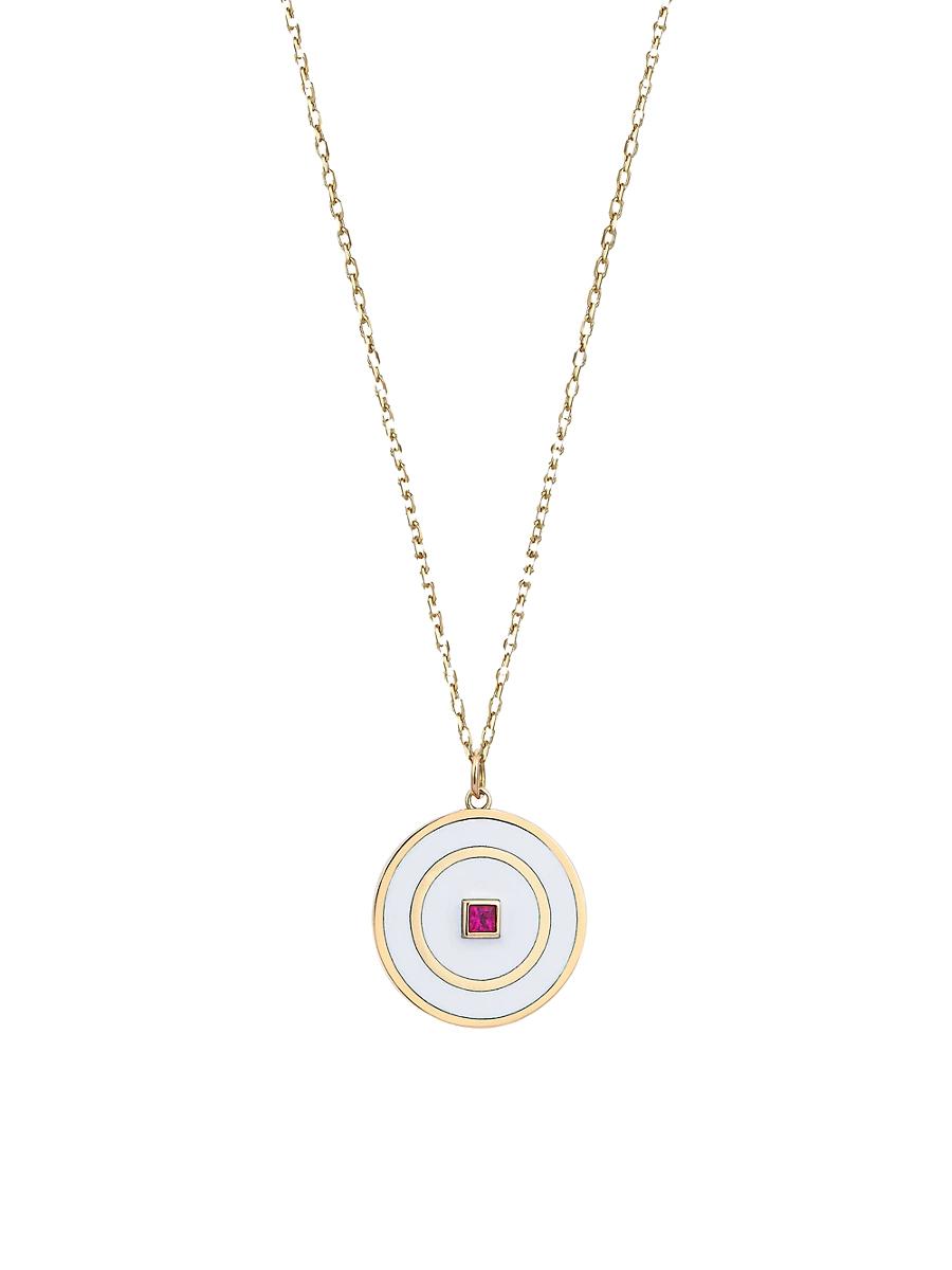 Womens Vortex 14K Yellow Gold, Ruby, & Enamel Disc Pendant Necklace Product Image