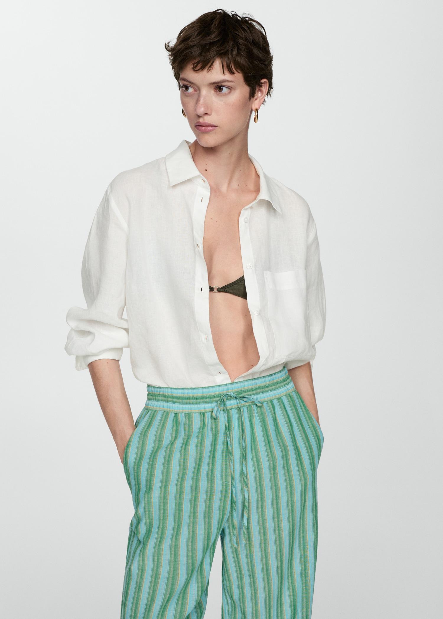 Straight striped trousers - Women | MANGO USA Product Image