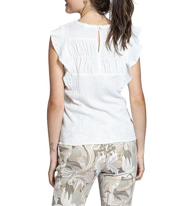 APNY Crinkle Woven Round Neck Cap Flutter Sleeve Top Product Image