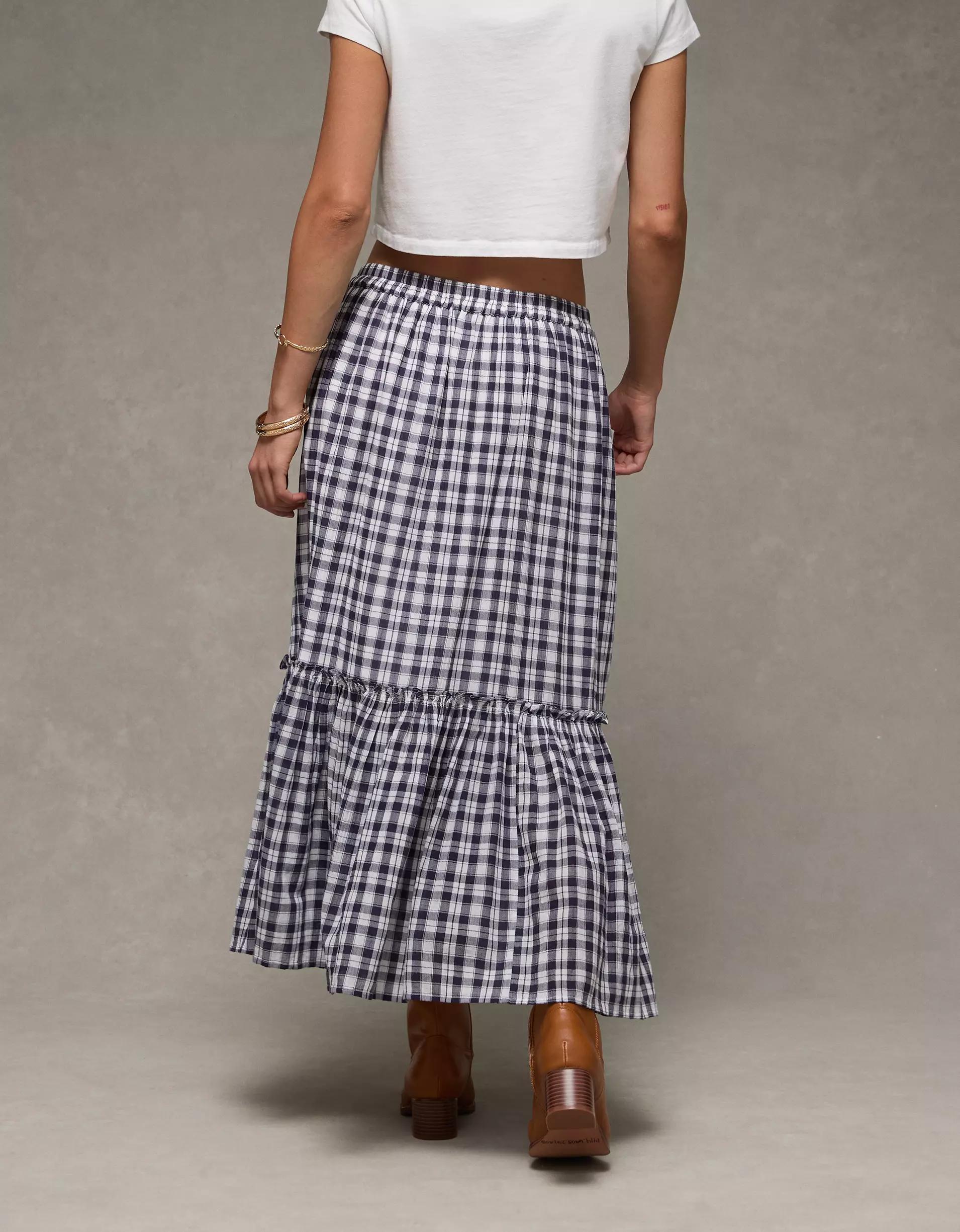 AE High-Waisted Gingham Maxi Skirt Product Image