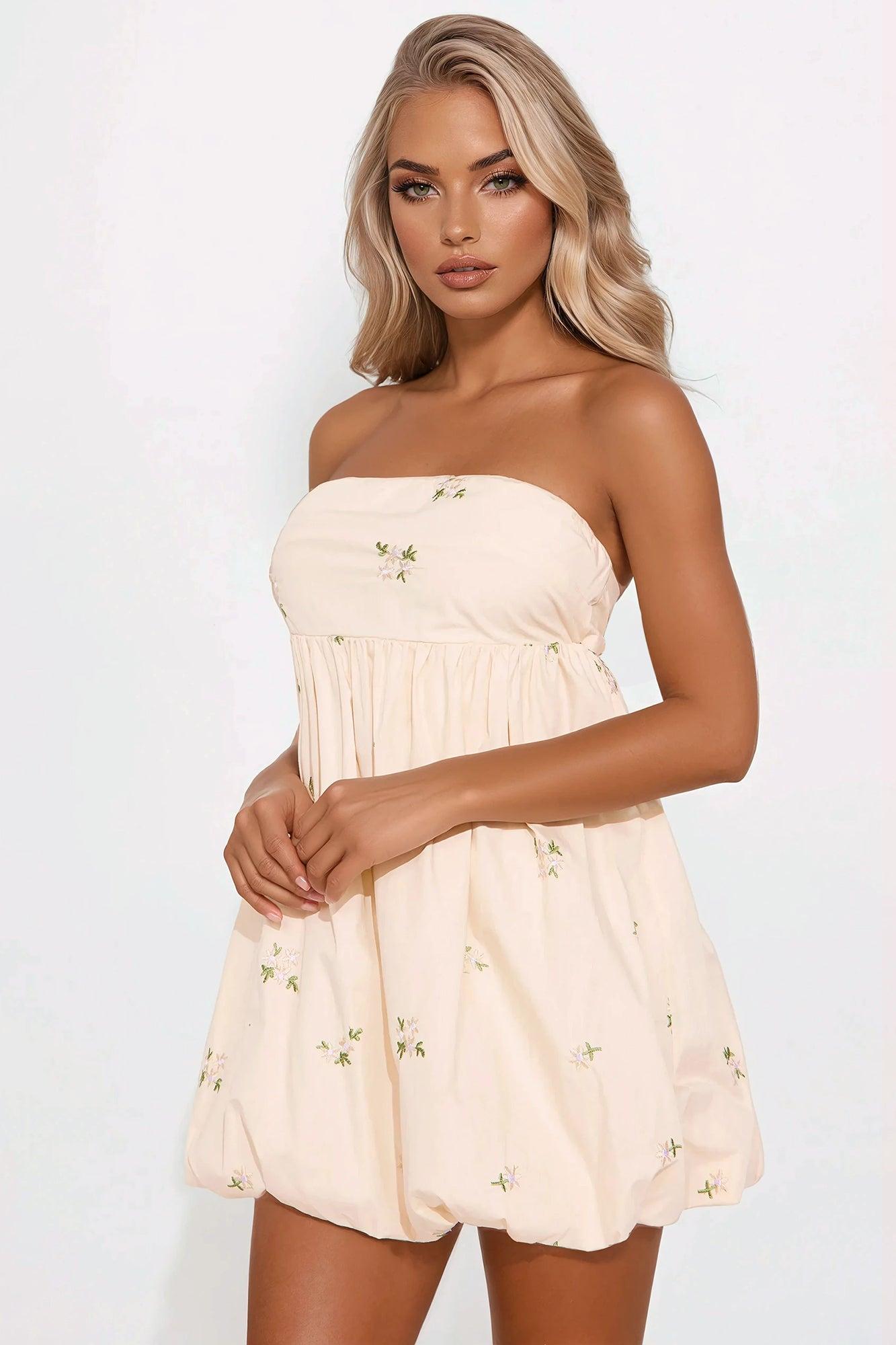 Aria Linen Bubble Mini Dress - Ivory Product Image